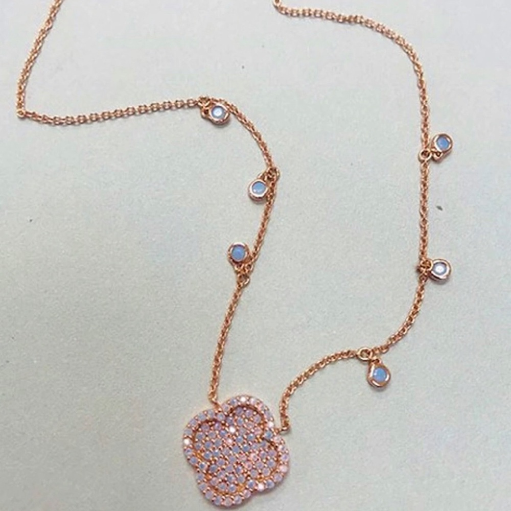 Blue Opal With Rose Gold Clover Necklace,NWT
